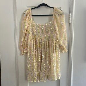 SELKIE Rainbow Sequin Puff Dress